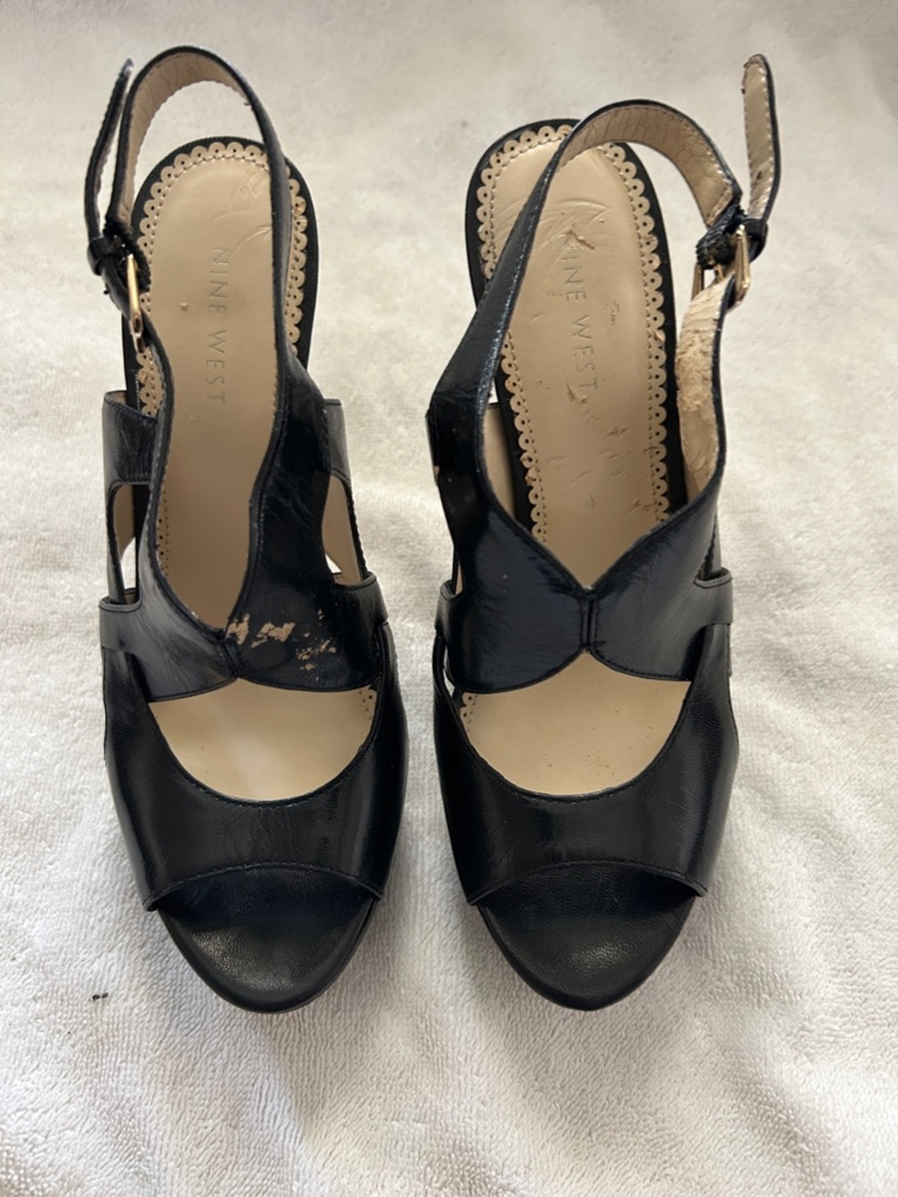 Nine West Black and Cream Slingback Peep-Toe Heels